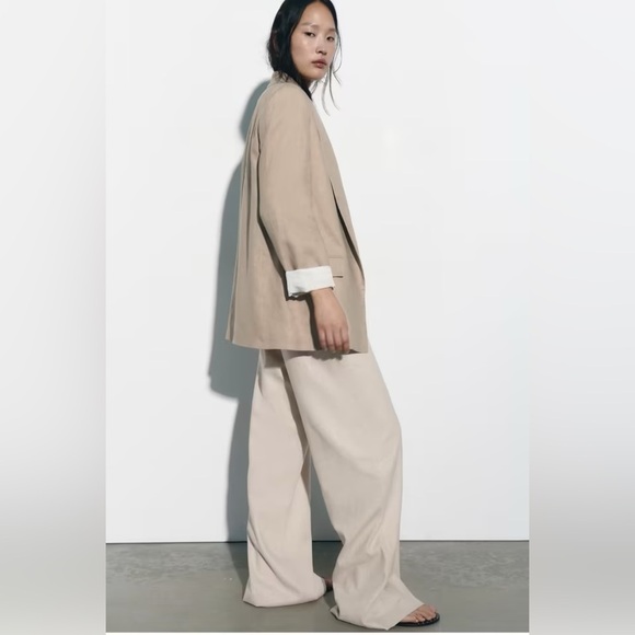 Zara Light Tan Linen Women's Oversized Blazer Size M - Picture 15 of 15